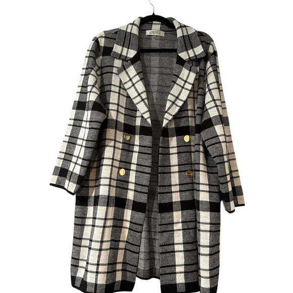 Kasper Jackets & Blazers - Kasper Monochrome Plaid Trench‎ Coat